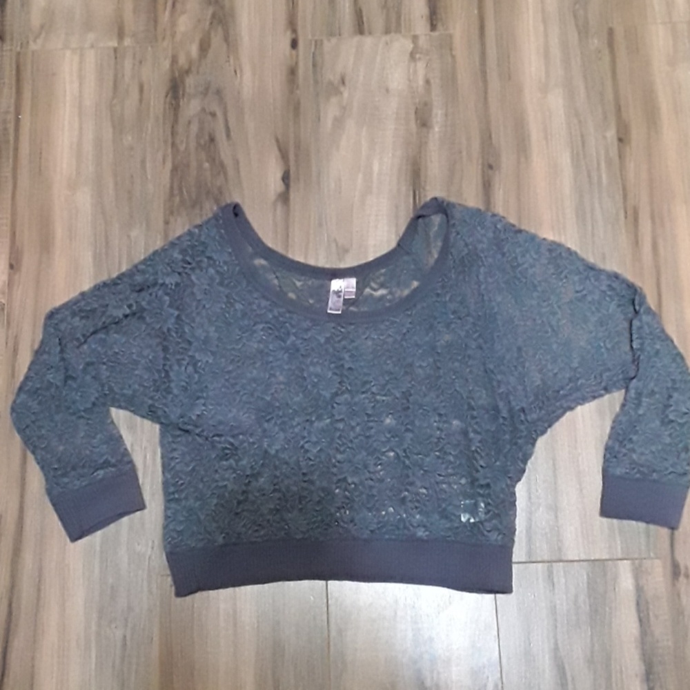 Flower pattern laced see through shirt